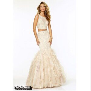 Morilee Beaded Mermaid Gown Womens 8 Champagne Blush Formal Prom Dress